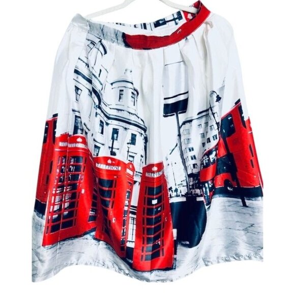 Face & Face Women Nostalgic Y2K NY Travel Telephone Booths Silky Pleaded Skirt L - Picture 1 of 8
